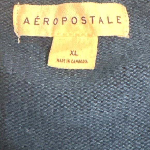 Aeropostale Light Blue Navy Blue Argyle Style Crop Top Cardigan Sweater Size XLG - Picture 5 of 8